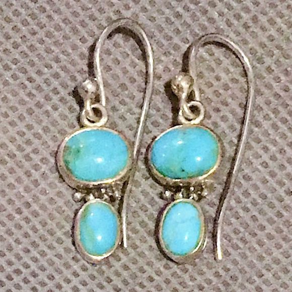 Vintage Sterling Silver Turquoise Double Drop Dangle Earrings - Picture 4 of 5